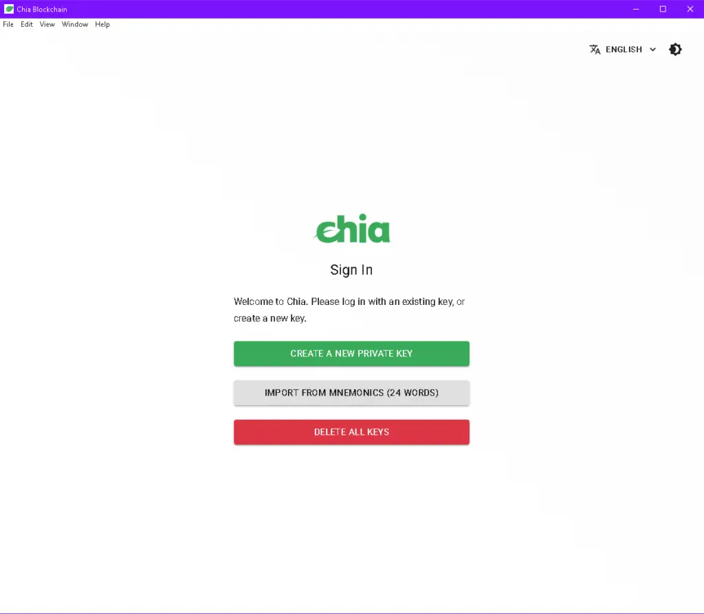 Chia sign in page