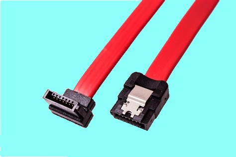 A 90-degree SATA cable (blue background)