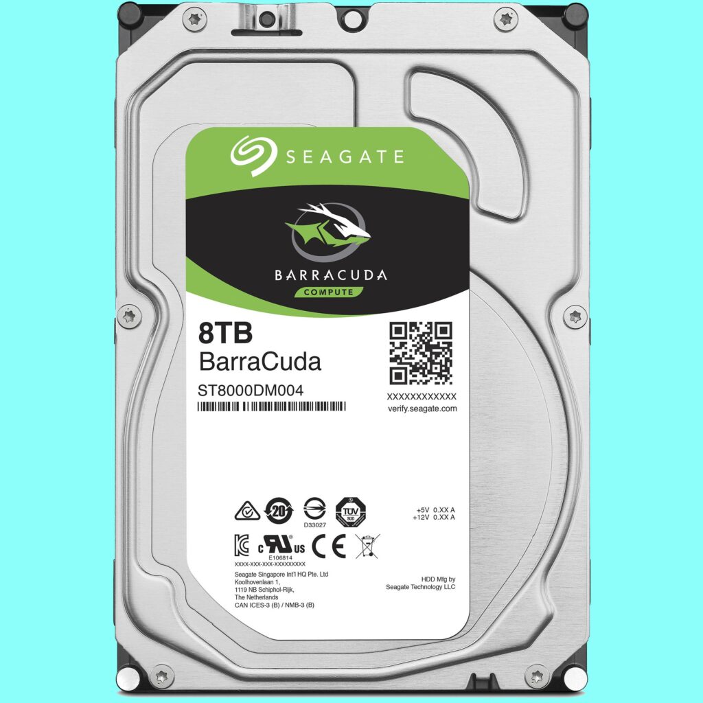 Seagate BarraCuda 8TB HDD Storage Drive Blue Background