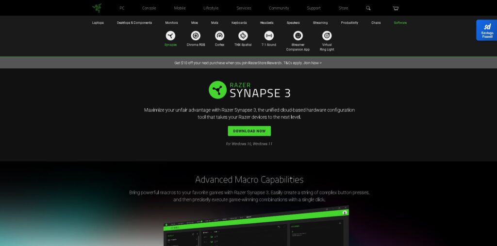 Razer Synapse download page
