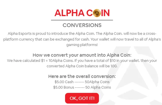 AlphaCoin conversion rate