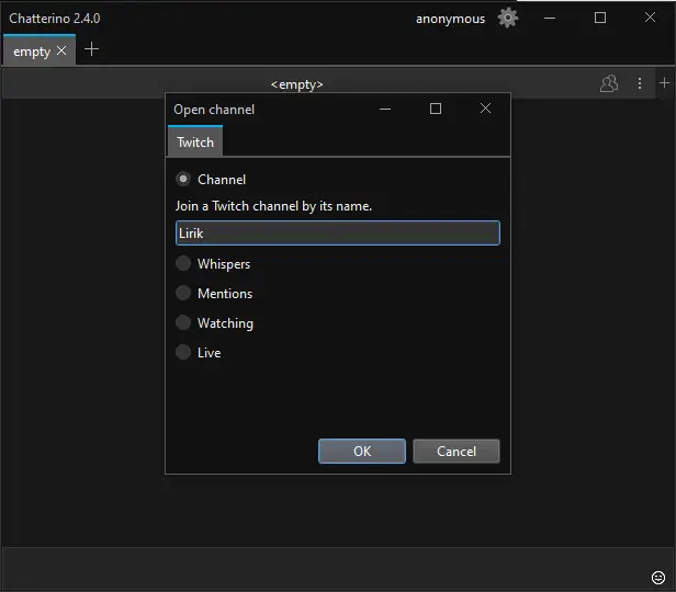Adding Twitch channel chat in Chatterino