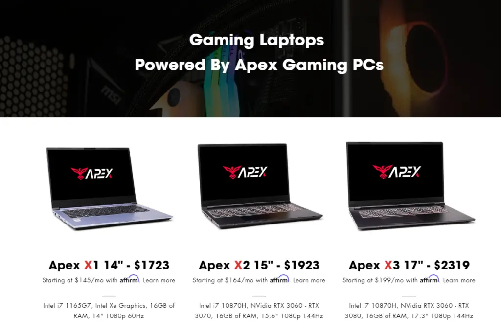 Apex Gaming Laptops