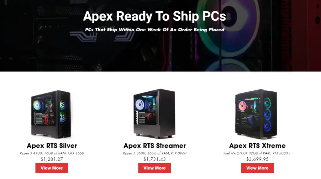 Apex RTS Prebuilt PC Lineup