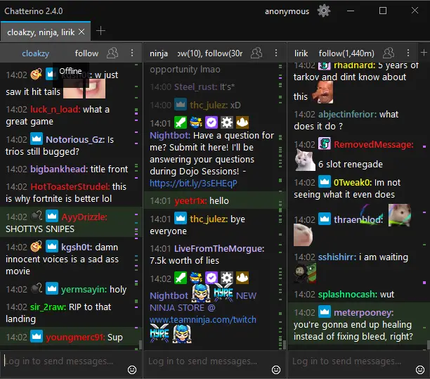 Chatterino multiple chats same tab