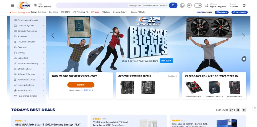 Newegg home page