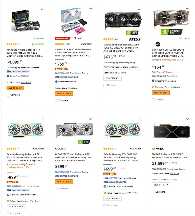 Newegg RTX 3080 Ti selection