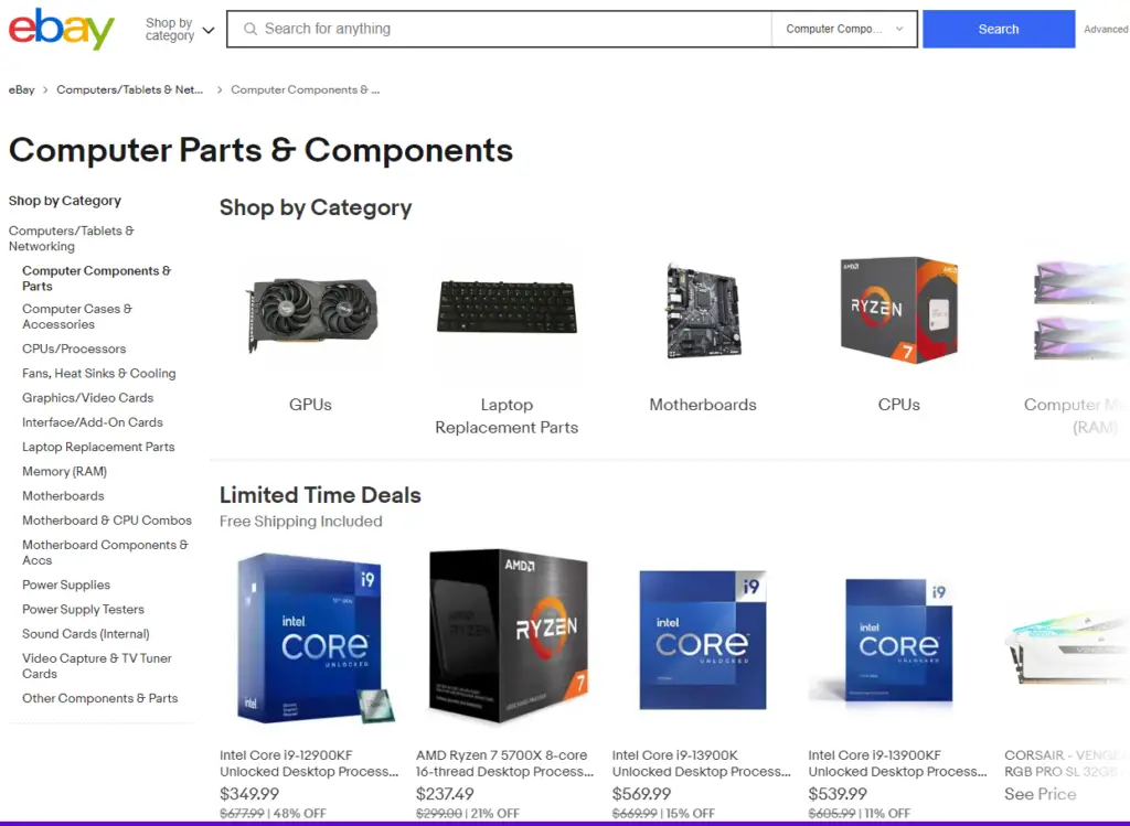 eBay used PC parts selection