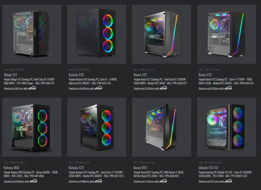 Yeyian Gaming PC product selection