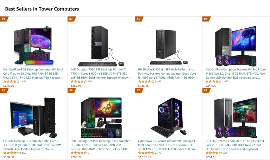 Amazon top-welling gaming tower PCs 5/5/2023