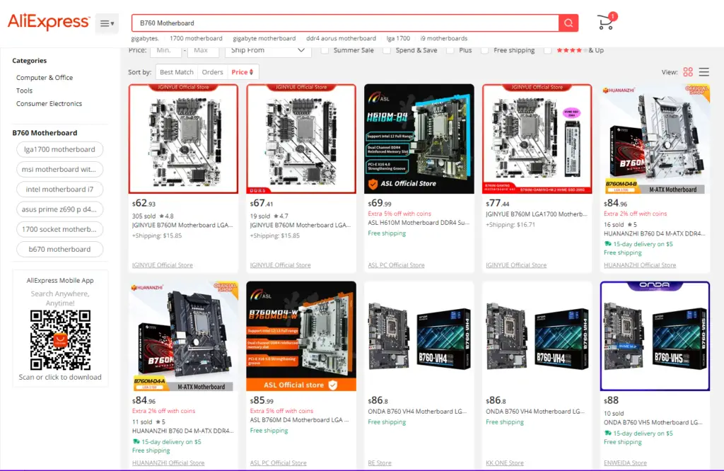 AliExpress motherboard selection